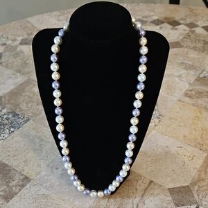 Joan Rivers Pearl Necklace 925 Sterling Silver Gold Signed White Cream Purple